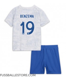 Günstige Frankreich Karim Benzema #19 Auswärts Trikotsatzt Kinder WM 2022 Kurzarm (+ Kurze Hosen)